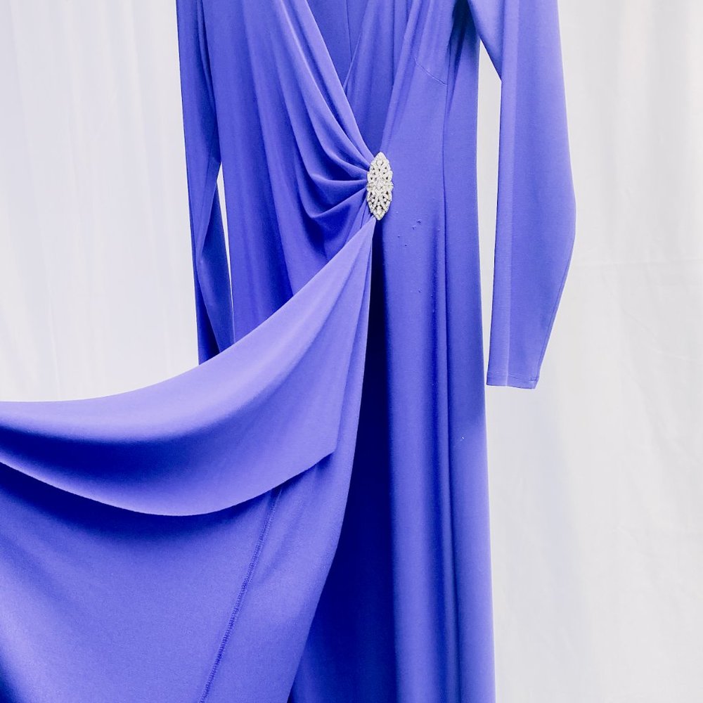 Women's Lauren Ralph Lauren Royal Blue V-neck Jersey Gown Petite Evenings Formal - Picture 5 of 14